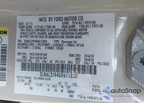 2016 Lincoln Mkz from USA, damaged, VIN 3LN6L2J94GR611830